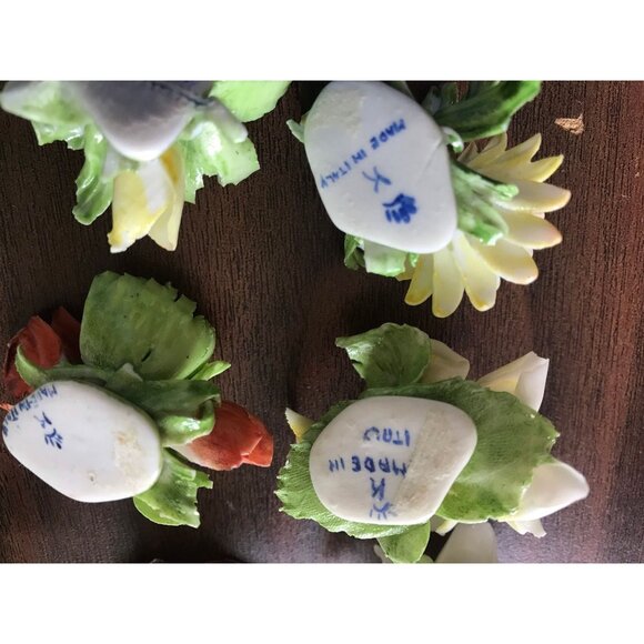 Vtg Capodimonte Set Of 6 Pairs Different Mini Flowers Made In Italy Gold Accents - Picture 9 of 10